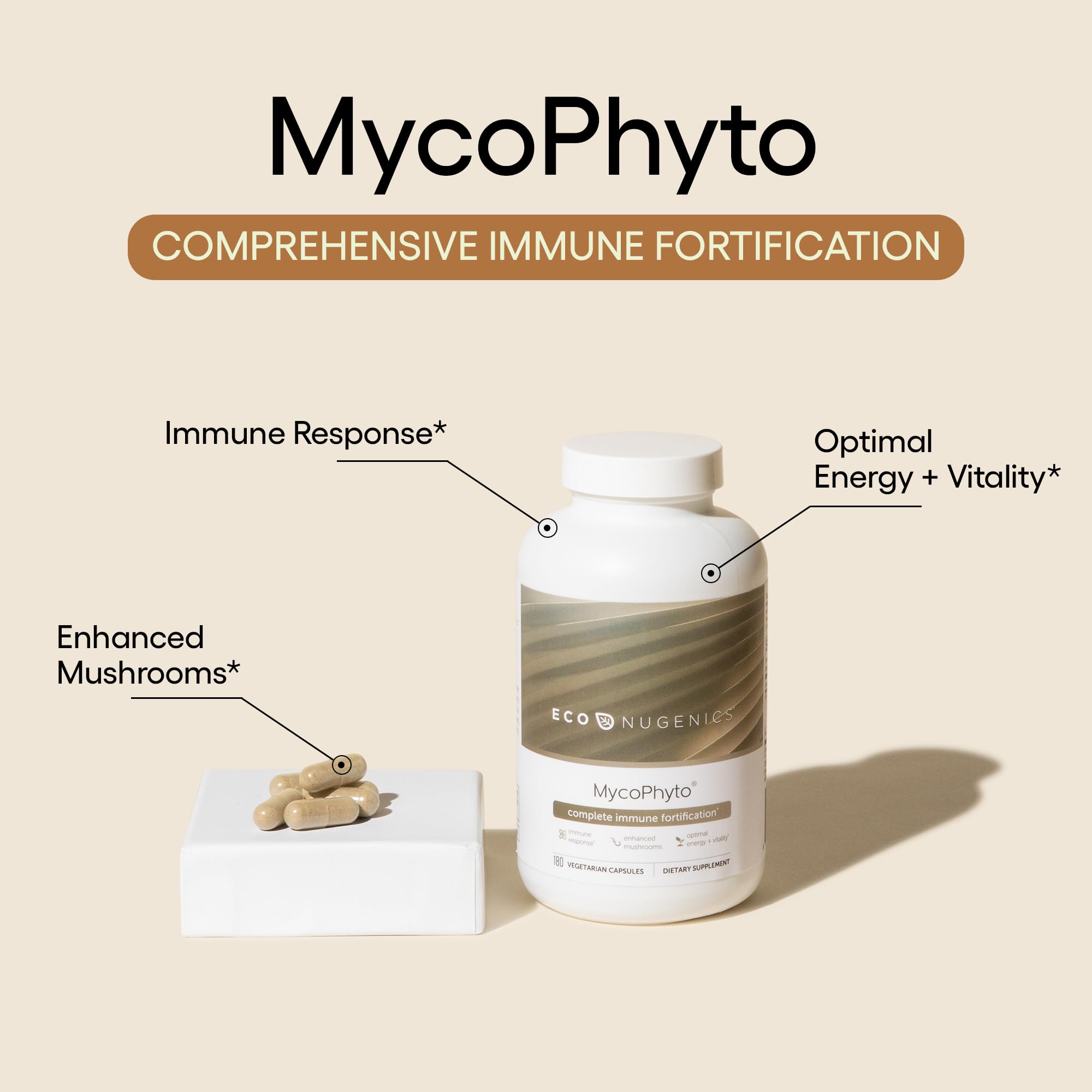 EcoNugenics MycoPhyto Complex : gélules closes, format pratique et vegan.