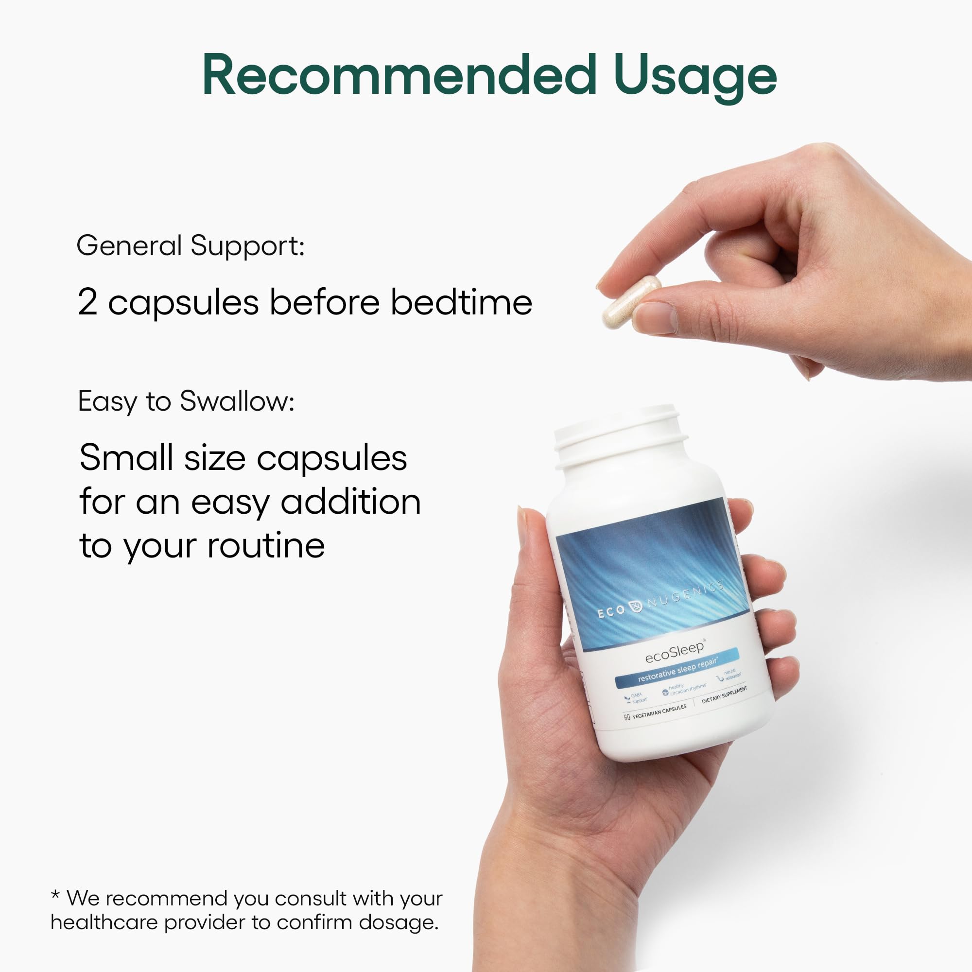 EcoNugenics ecoSleep, emballage: présentation naturelle et sûre pour le sommeil.
