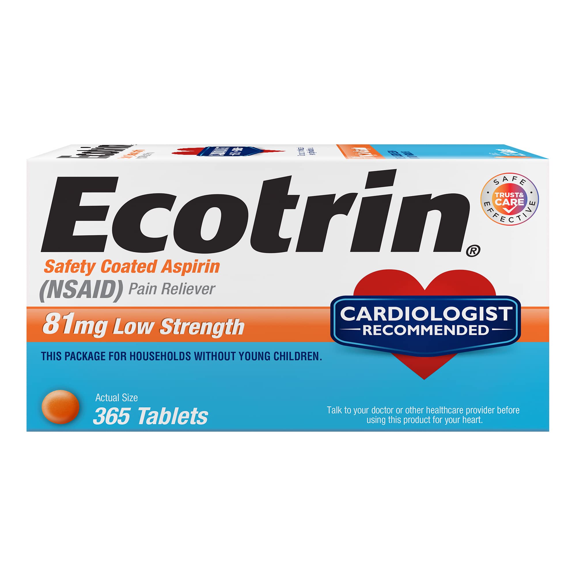 Ecotrin 81 mg comprimés enrobés, protection de l’estomac et usage quotidien.