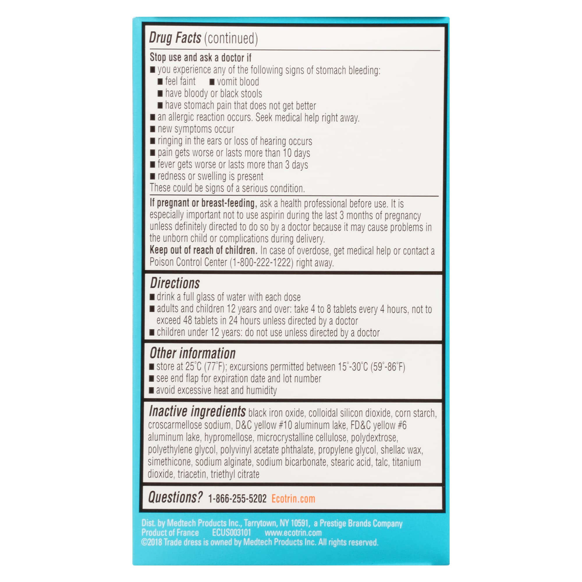 Comprimés entériques Ecotrin 81 mg, conçus pour une digestion plus douce.