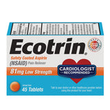 Ecotrin présente sa bouteille avec comprimés 81 mg enterique pour une prise en douceur.