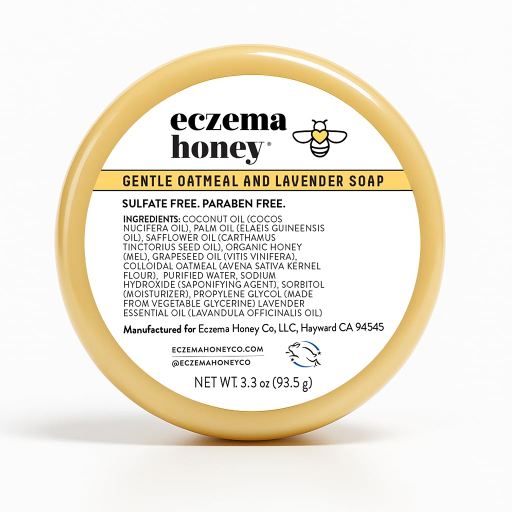Savon Eczema Honey à l’avoine et lavande, apaisant pour peau irritée.