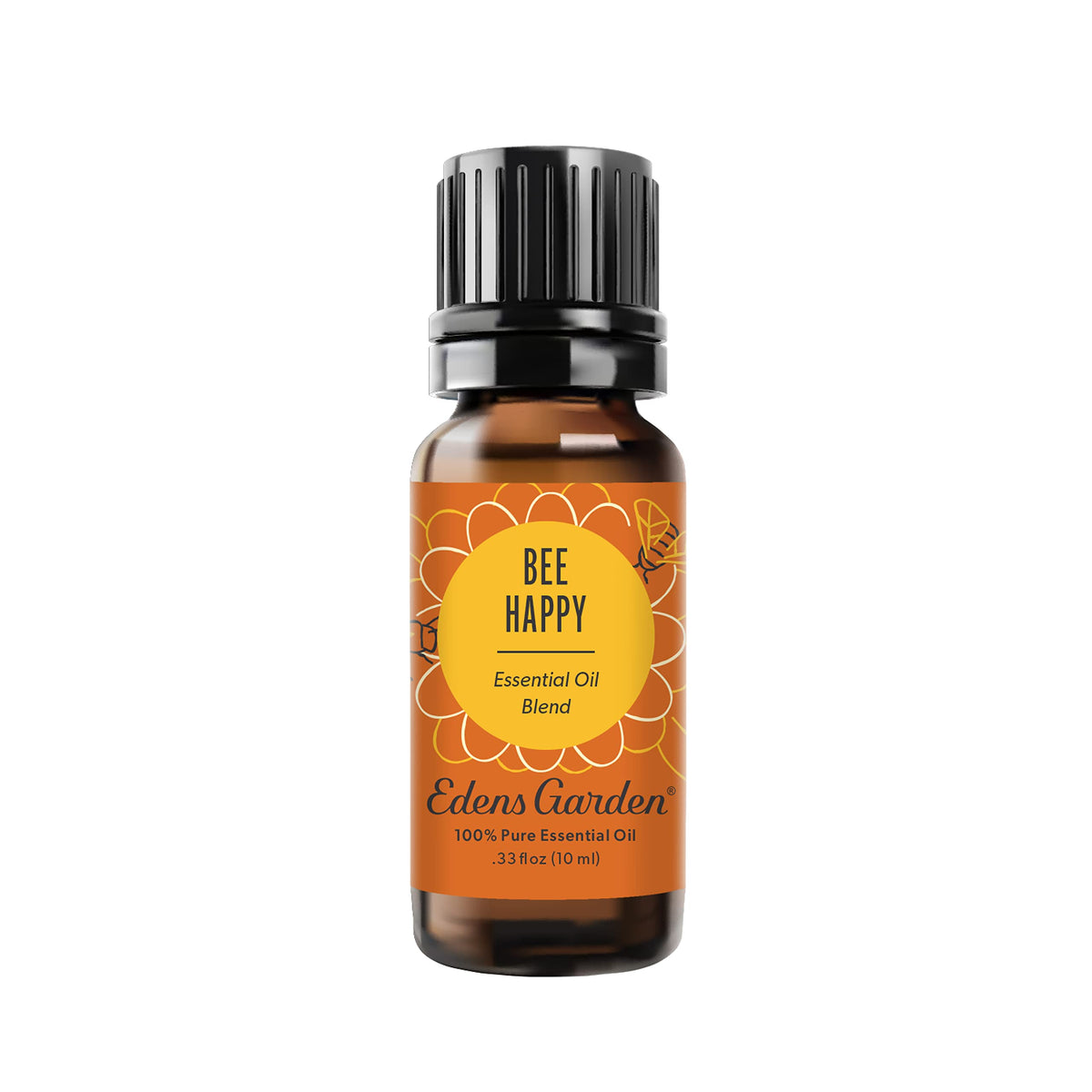 Bee Happy d’Edens Garden, bouteille 10 ml, parfum agrume-floral stimulant pour énergie.
