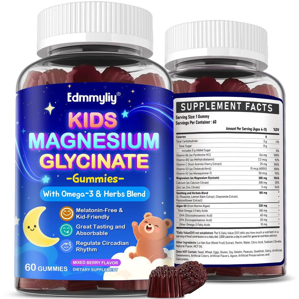 Edmmyliy Gommes Enfants Bouteille Nuit: favorise détente et sommeil paisible.
