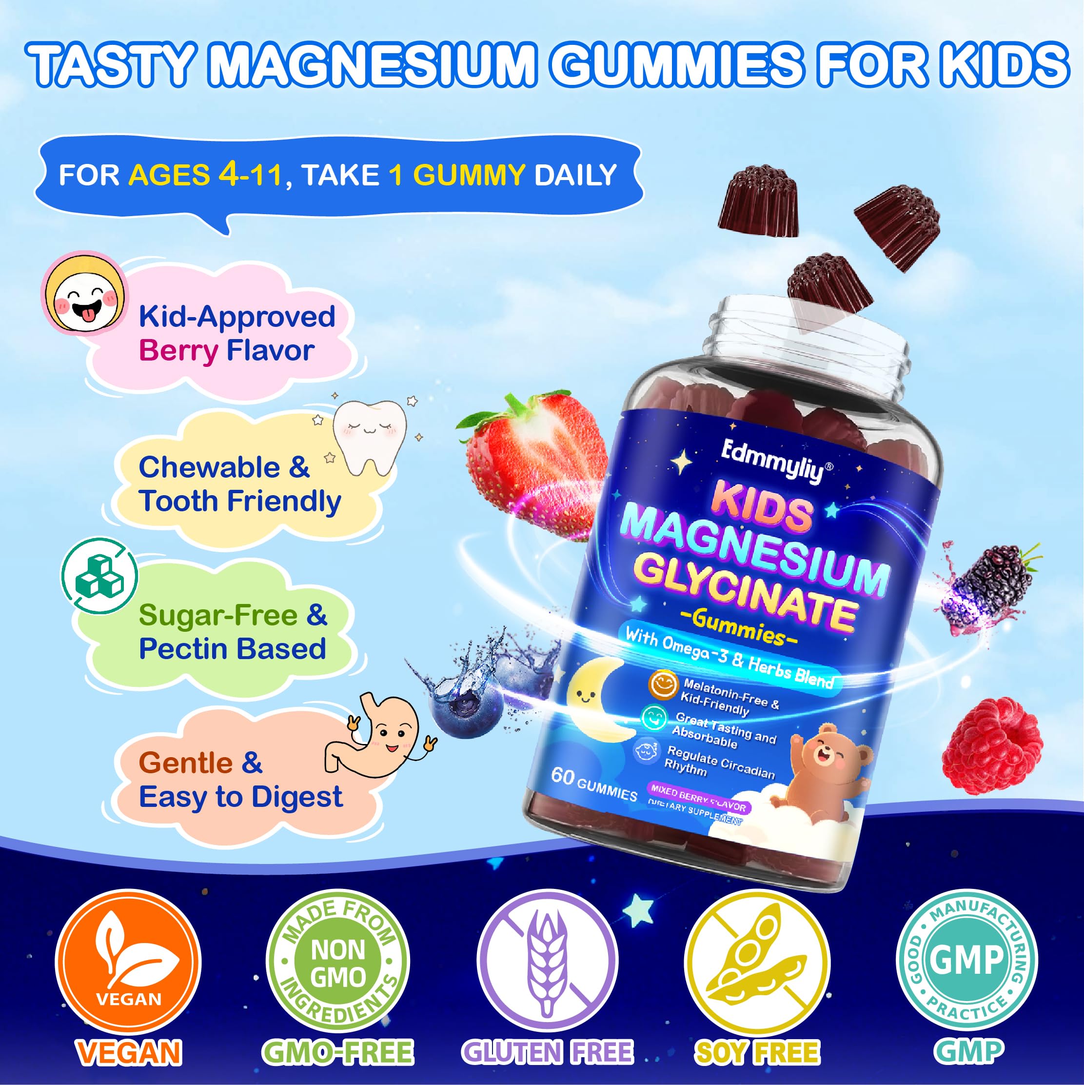 Edmmyliy Gommes Enfants Usage Quotidien: prise simple chaque jour.