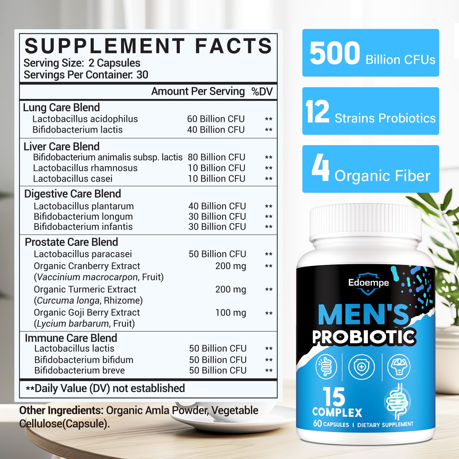 Edoempe Probiotiques pour hommes – capsules visibles, pratique au quotidien.