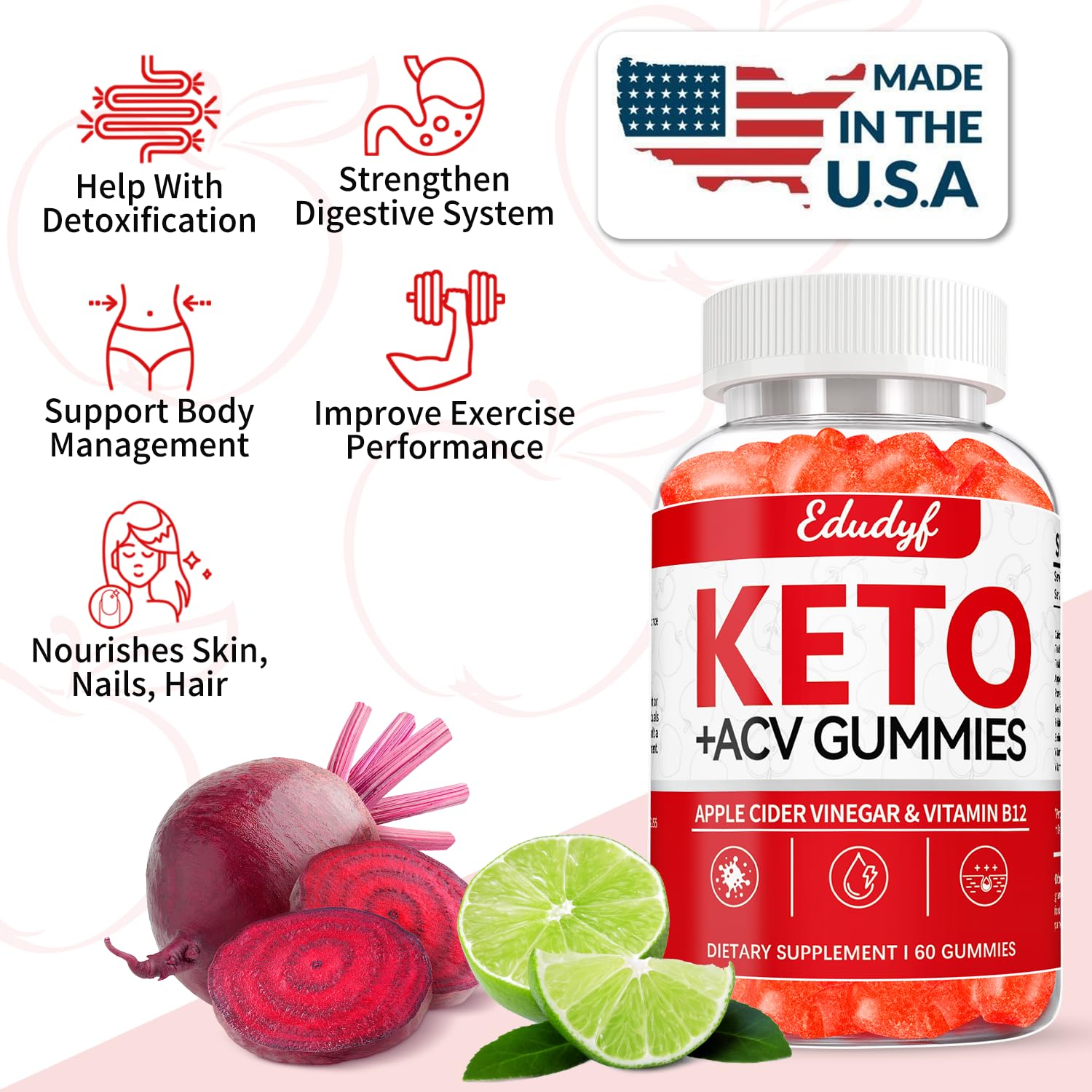 Texture douce des gommes EDUDYF Keto ACV sans gluten et sans gélatine.
