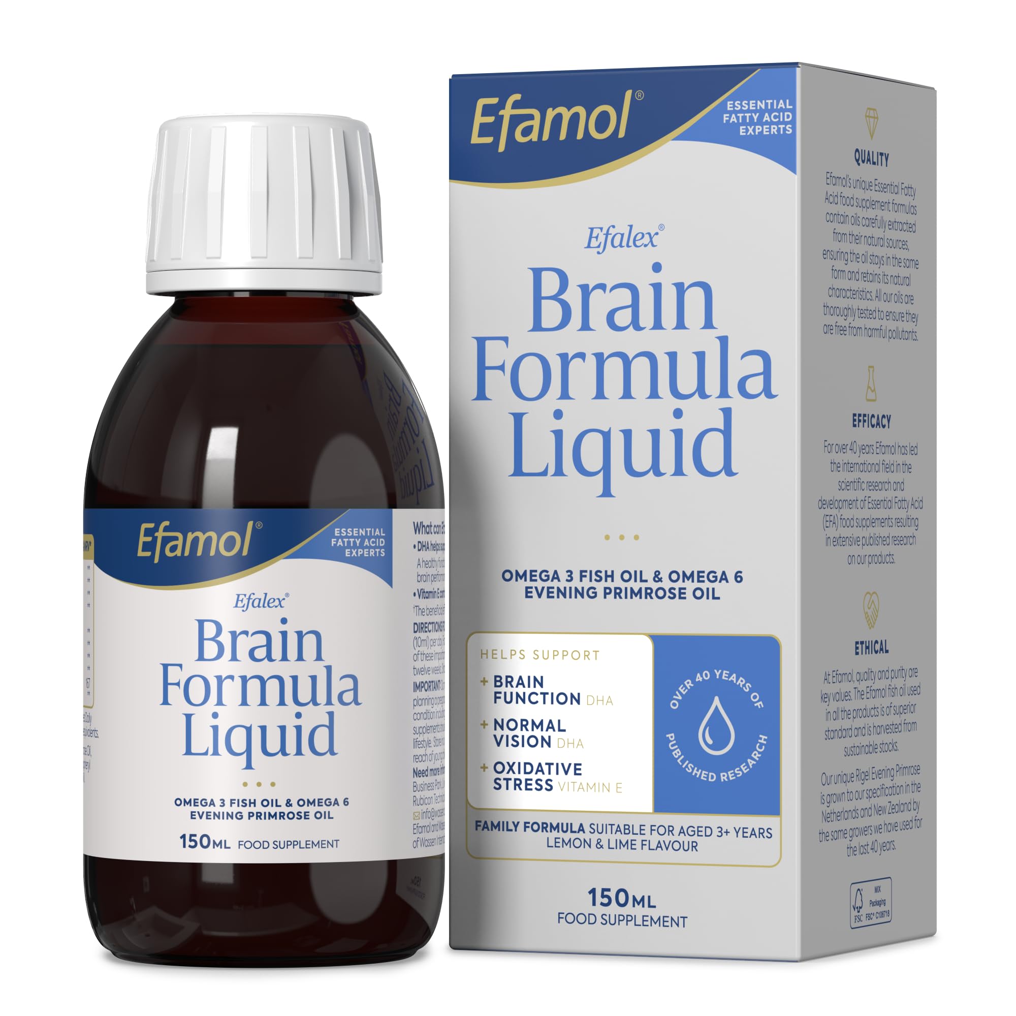 Efamol Efalex flacon-liquide cerveau-vision, soutient la concentration et la clarté mentale.