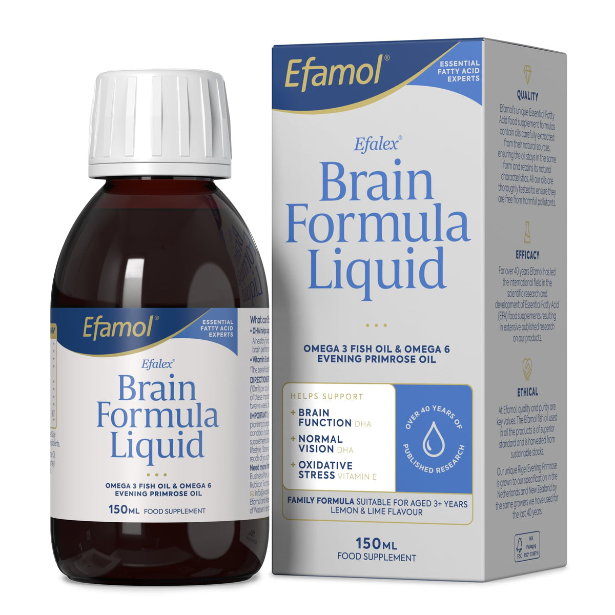 Efamol Efalex flacon-liquide cerveau-vision, soutient la concentration et la clarté mentale.