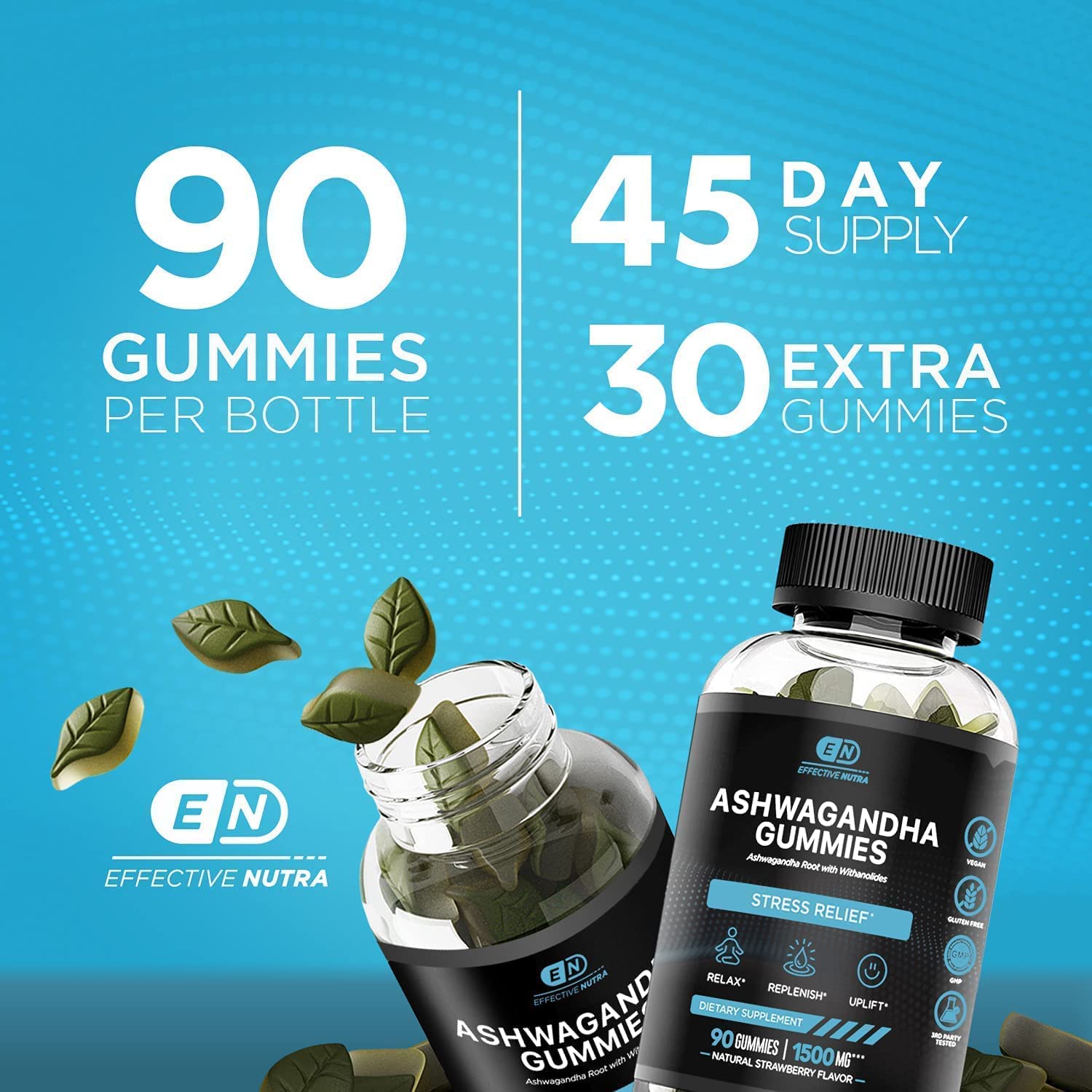 Gummies vegan d’Effective Nutra sans produit animal; utilisation quotidienne facile.