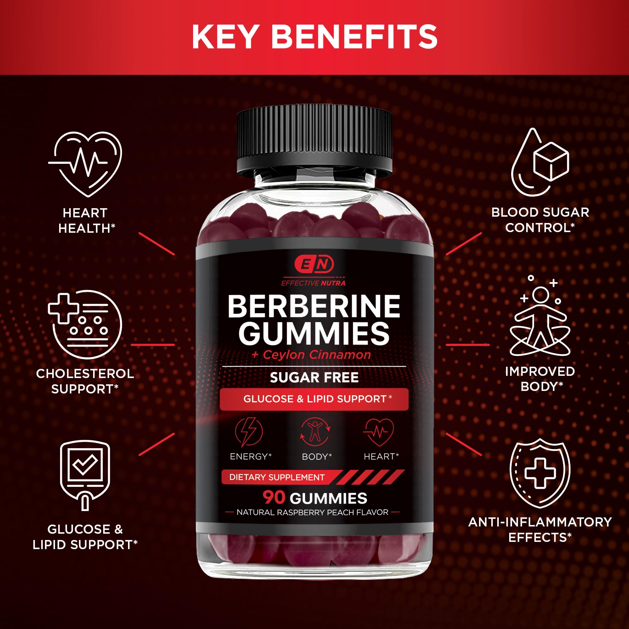 Effective Nutra Berberine Gummies, regard proche, texture douce et facile à mâcher.