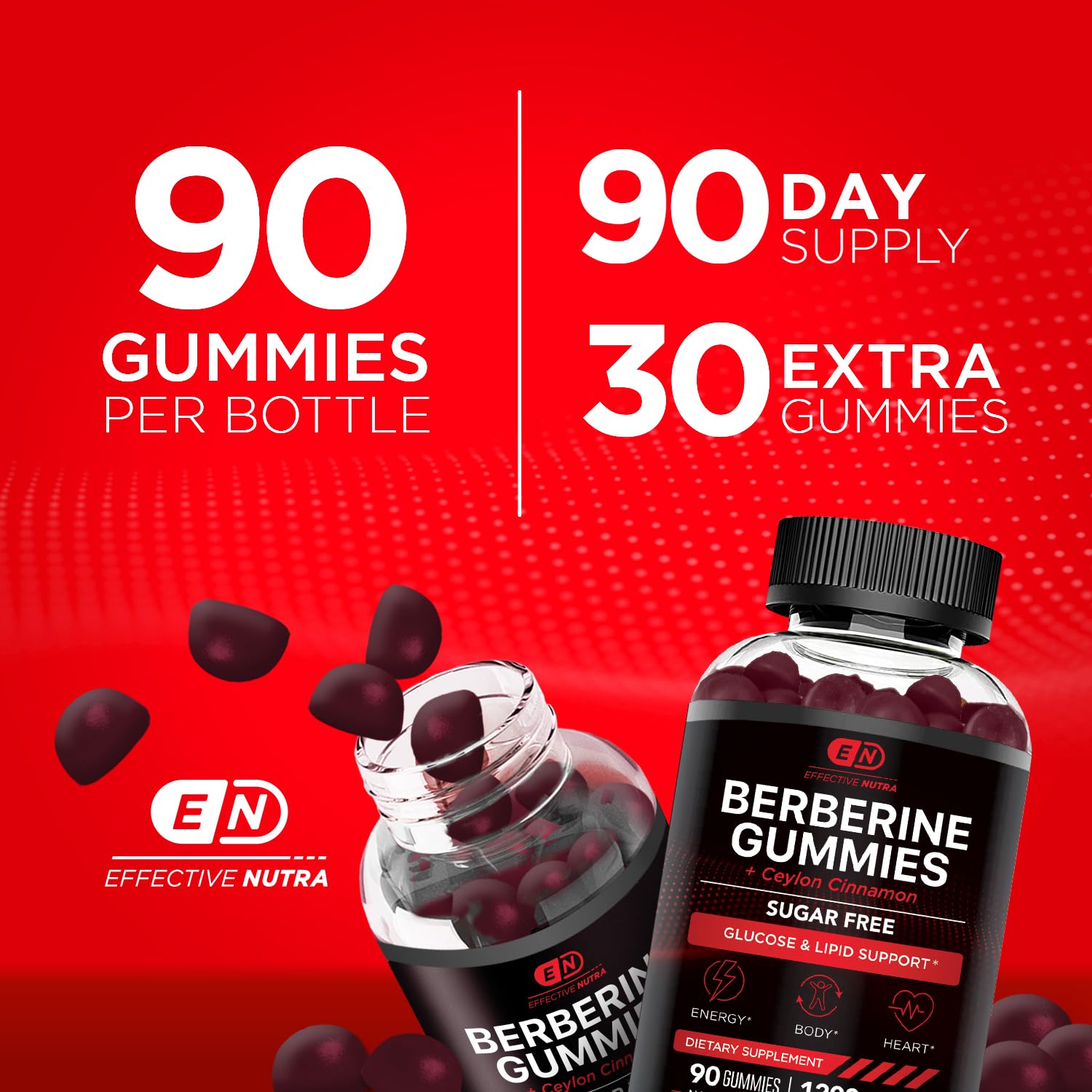 Effective Nutra Berberine Gummies, cannelle de Ceylan en vedette pour le goût naturel.