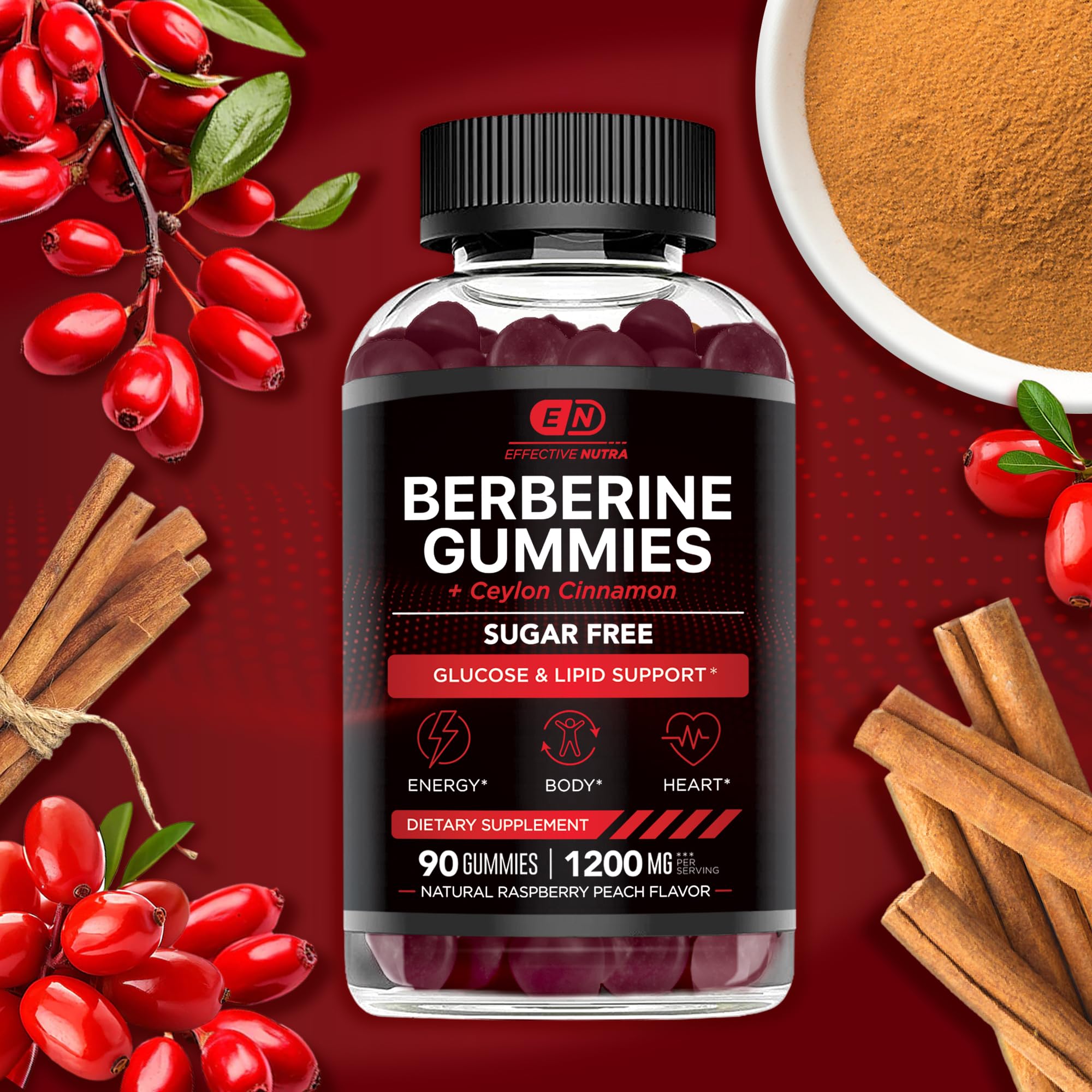 Étiquette claire d'Effective Nutra Berberine sur le packaging, informations transparentes.