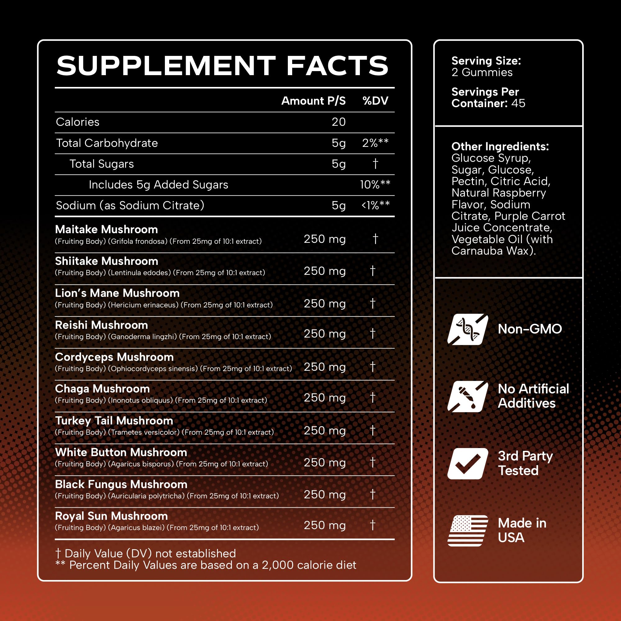 Gummies champignons Maitake Effective Nutra, métabolisme sain et énergie naturelle.