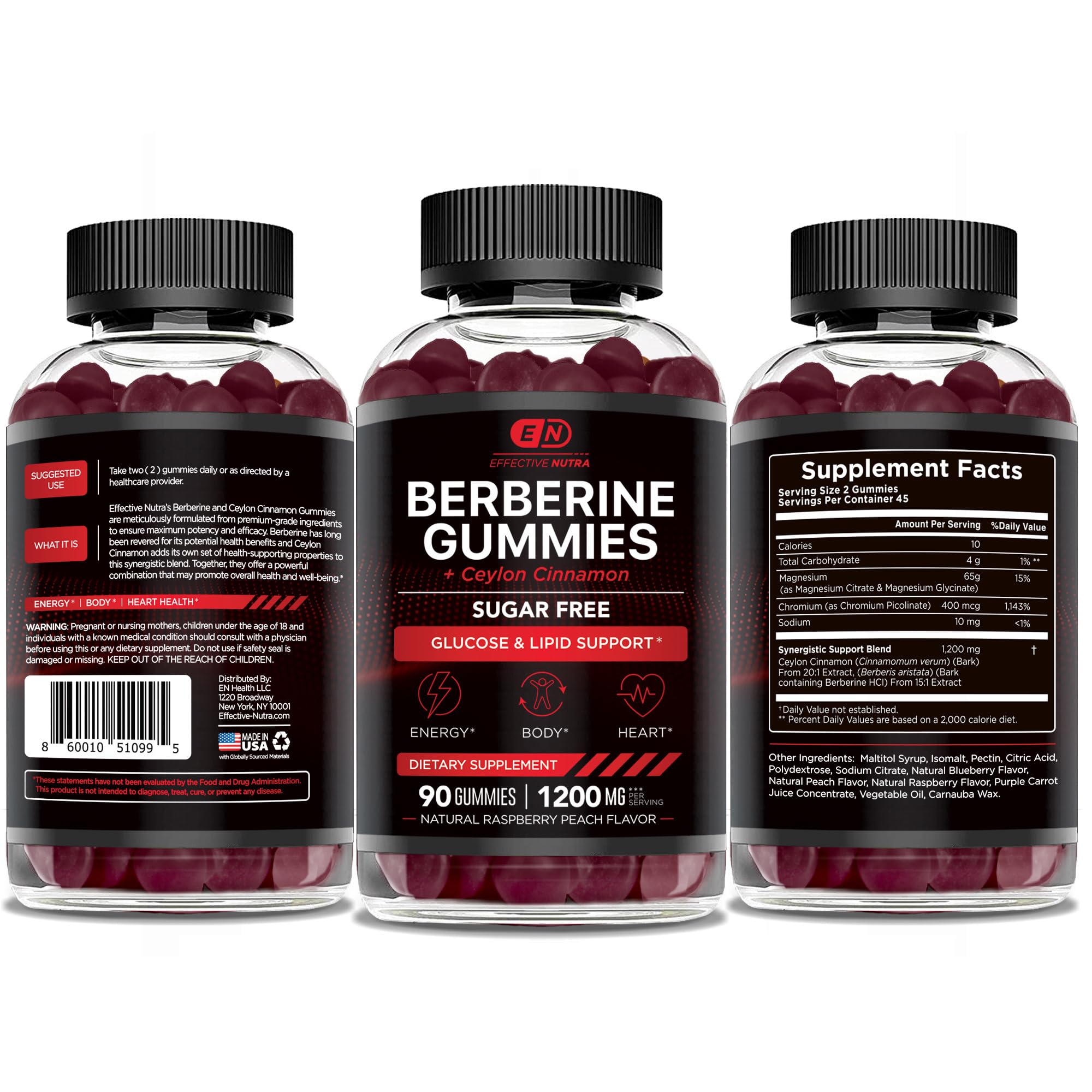 Mode d'emploi et dosage affichés sur l'étiquette d'Effective Nutra Berberine.