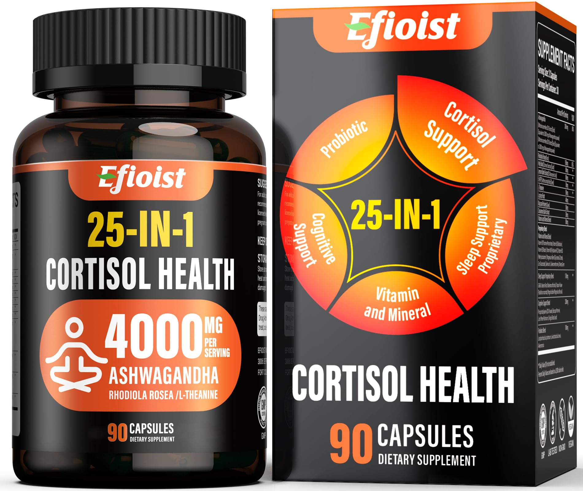 bouteille Efioist Cortisol avec capsules, prête pour une routine quotidienne