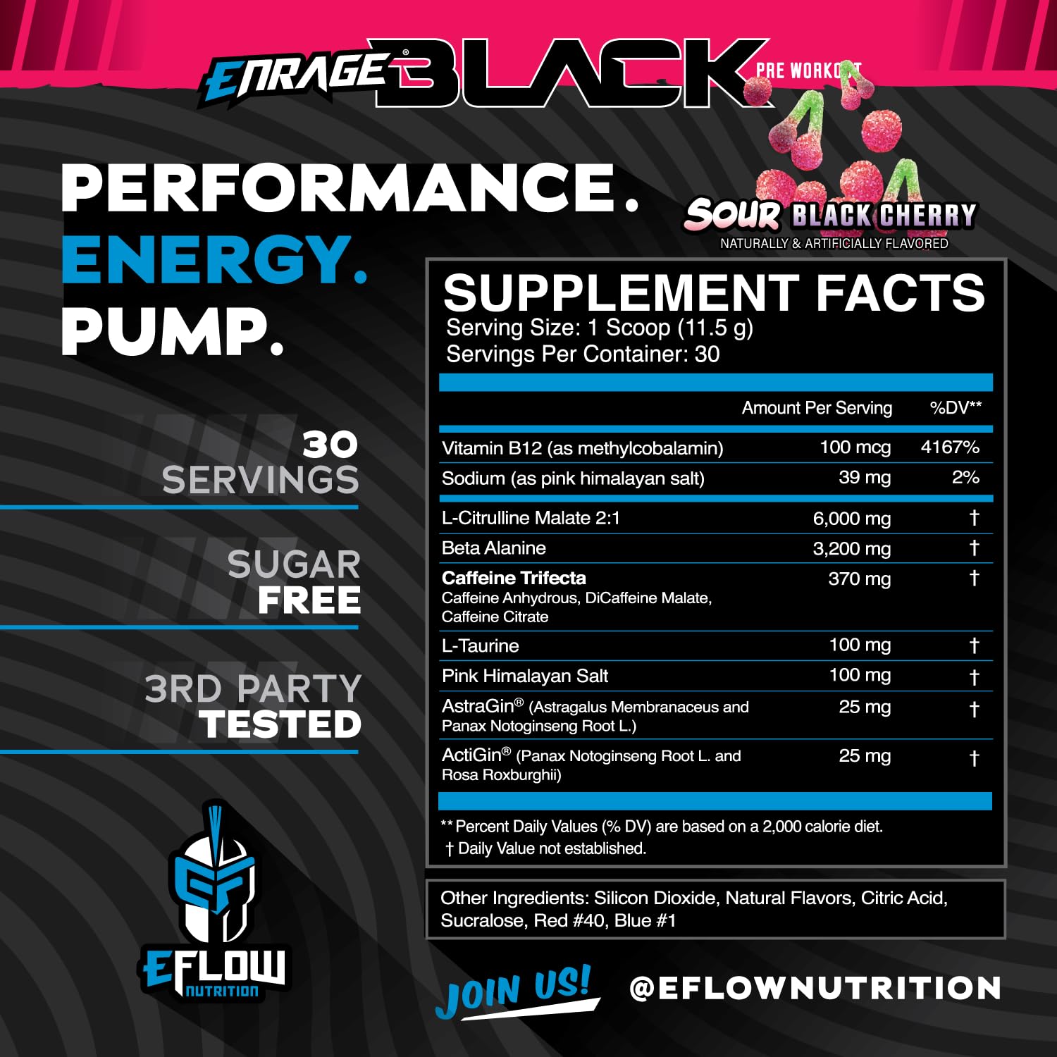 eFlow Nutrition Enrage Black emballage clair et pratique pour l'utilisation rapide.