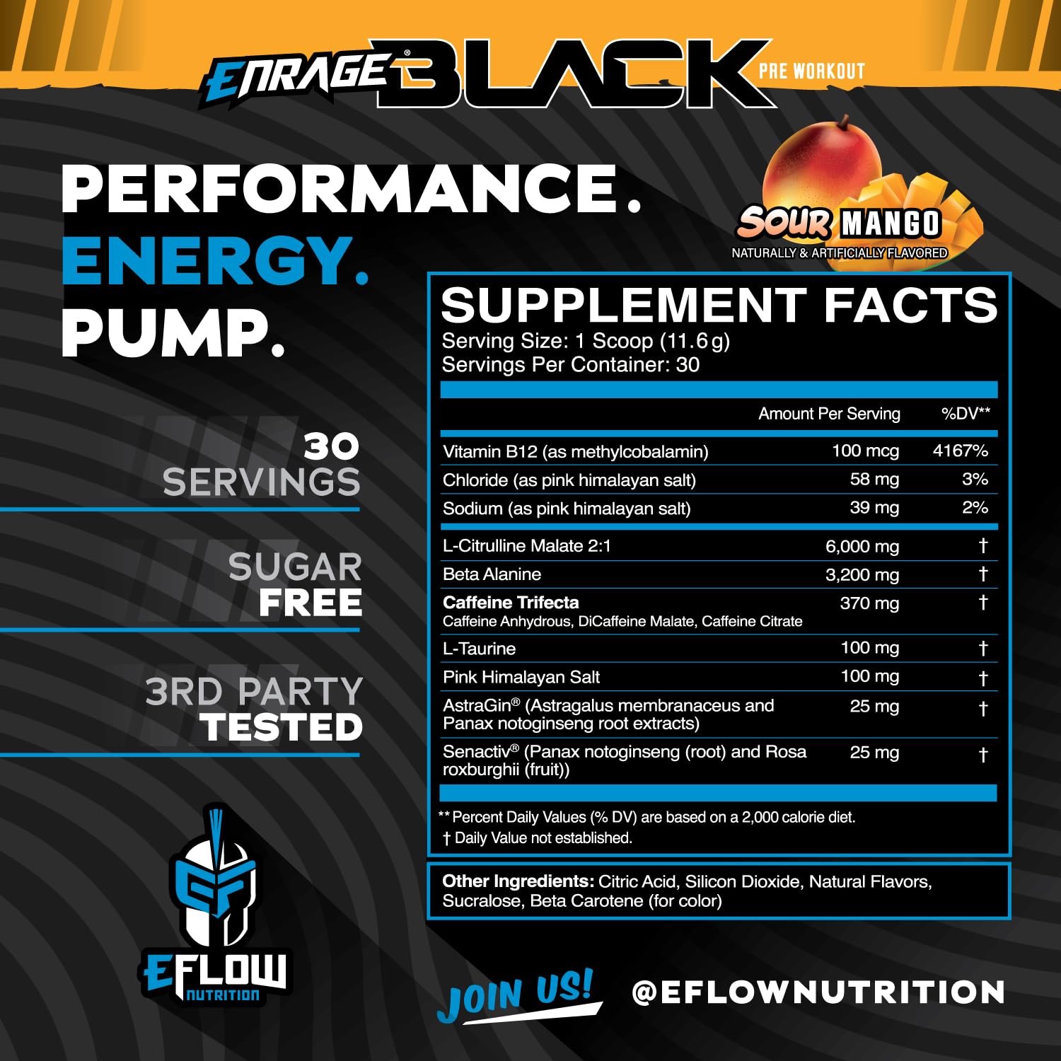 eFlow Enrage Noir – poudre pré-entraînement dans le pot, stimulation et performance.