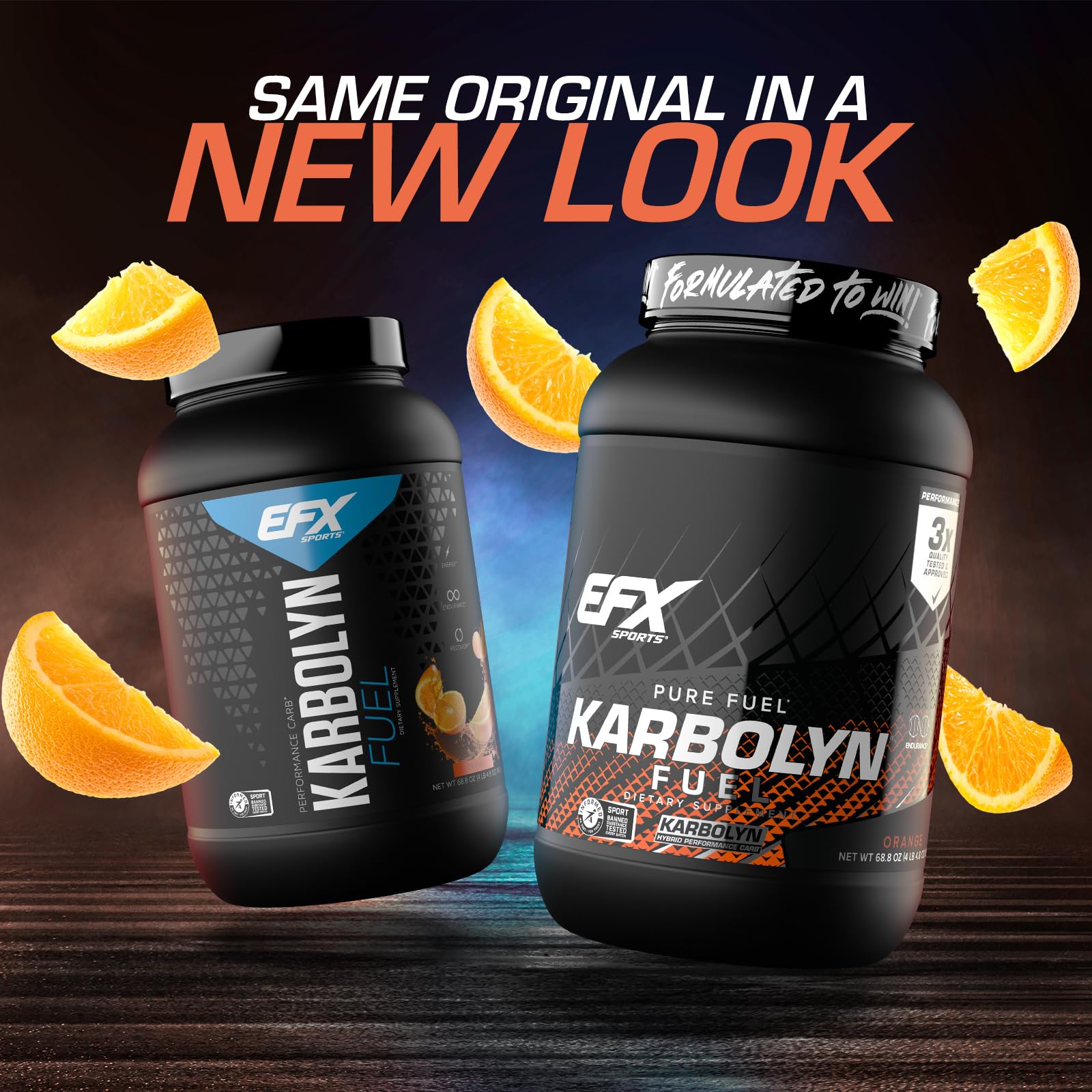 EFX Karbolyn Fuel: étiquette orange indiquant la composition sans stimulants
