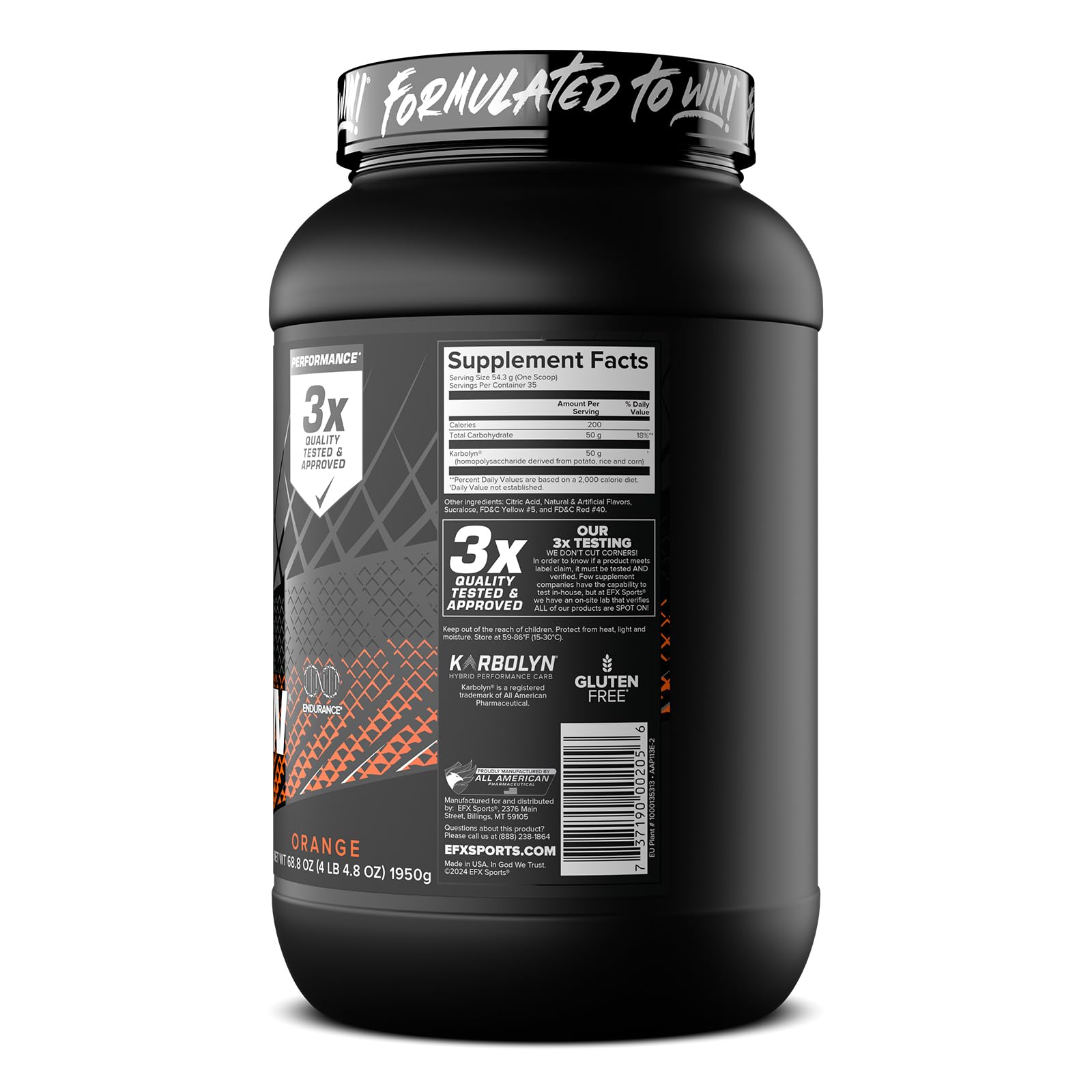 EFX Karbolyn Fuel: contrôle qualité usine orange garantissant pureté
