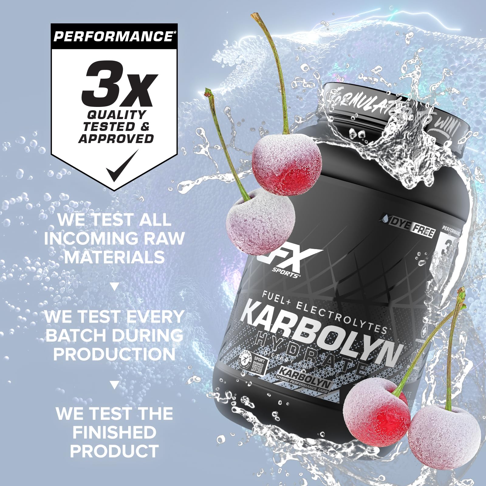 Étiquette Karbolyn Hydrate d’EFX, informations claires sur les électrolytes et les ingrédients.