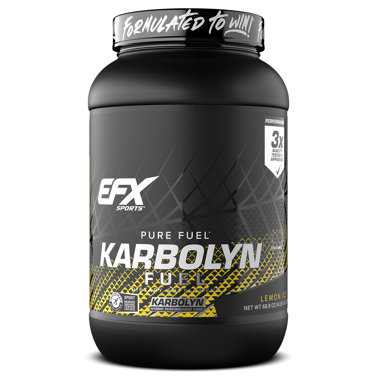 Bouteille Karbolyn Fuel d’EFX Sports en vue frontale, énergie rapide pour l’entraînement.