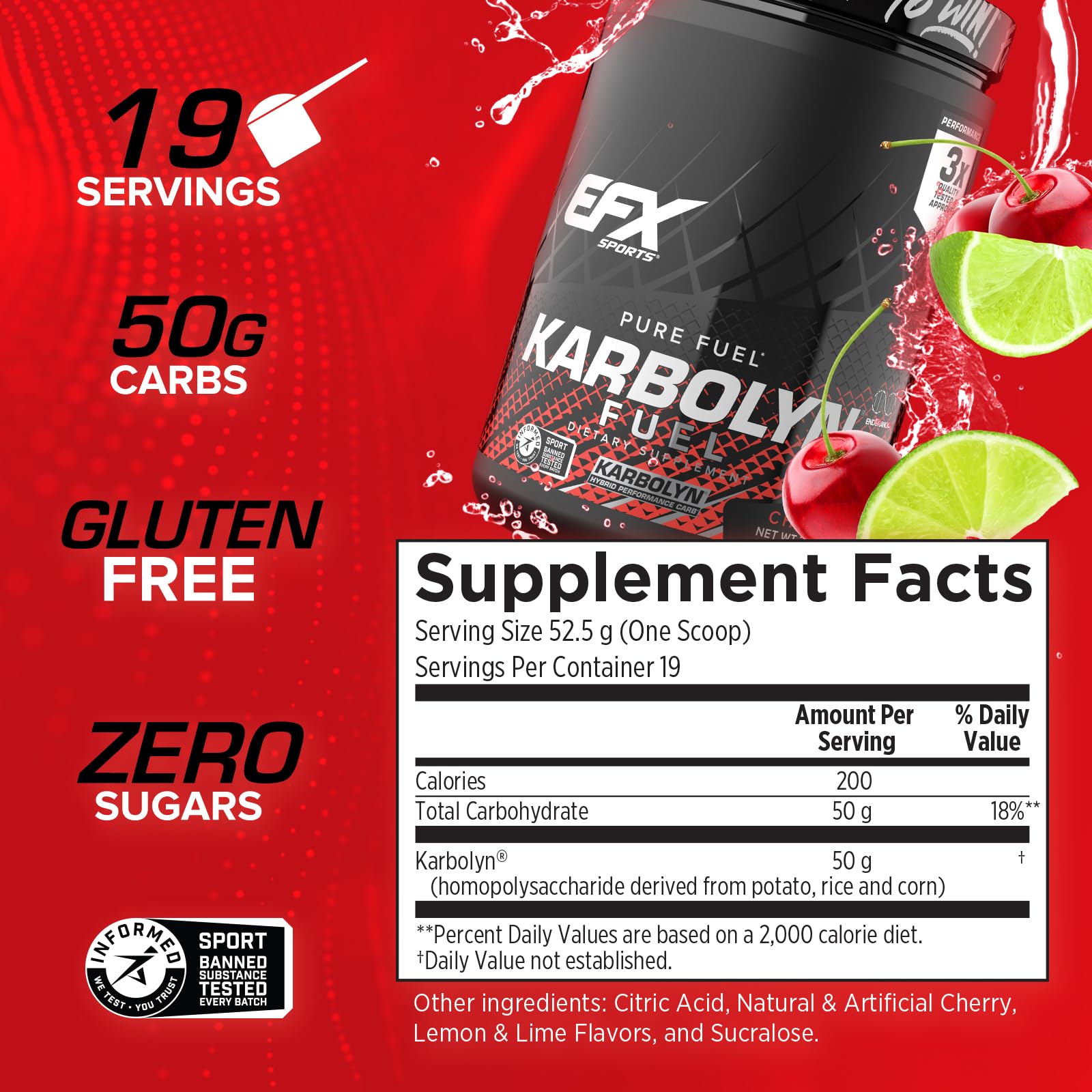 EFX Sports Karbolyn Fuel - étiquette claire garantissant traçabilité et qualité