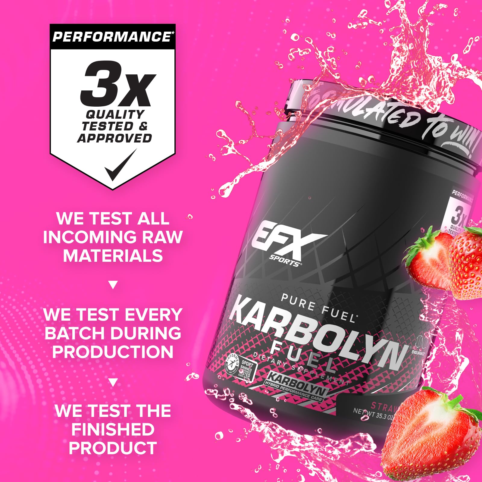 EFX Sports Karbolyn Fuel, étiquette claire garantissant traçabilité et qualité