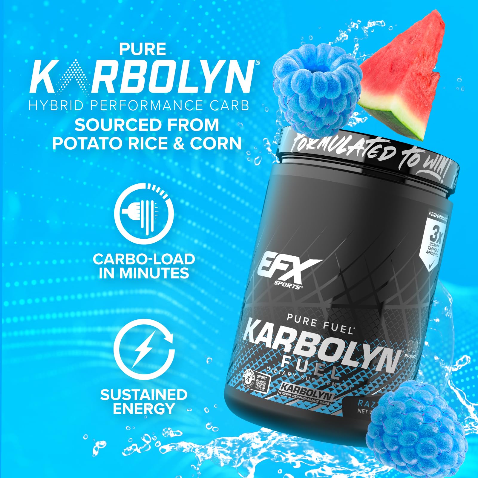 EFX Sports Karbolyn Fuel – bouteille 18 portions, format pratique et facile à doser.