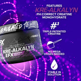 Kre-Alkalyn EFX versé dans un verre d’eau pour une boisson post-entraînement.
