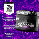 Étiquette Kre-Alkalyn EFX affichant les informations nutritionnelles et conseils d'utilisation