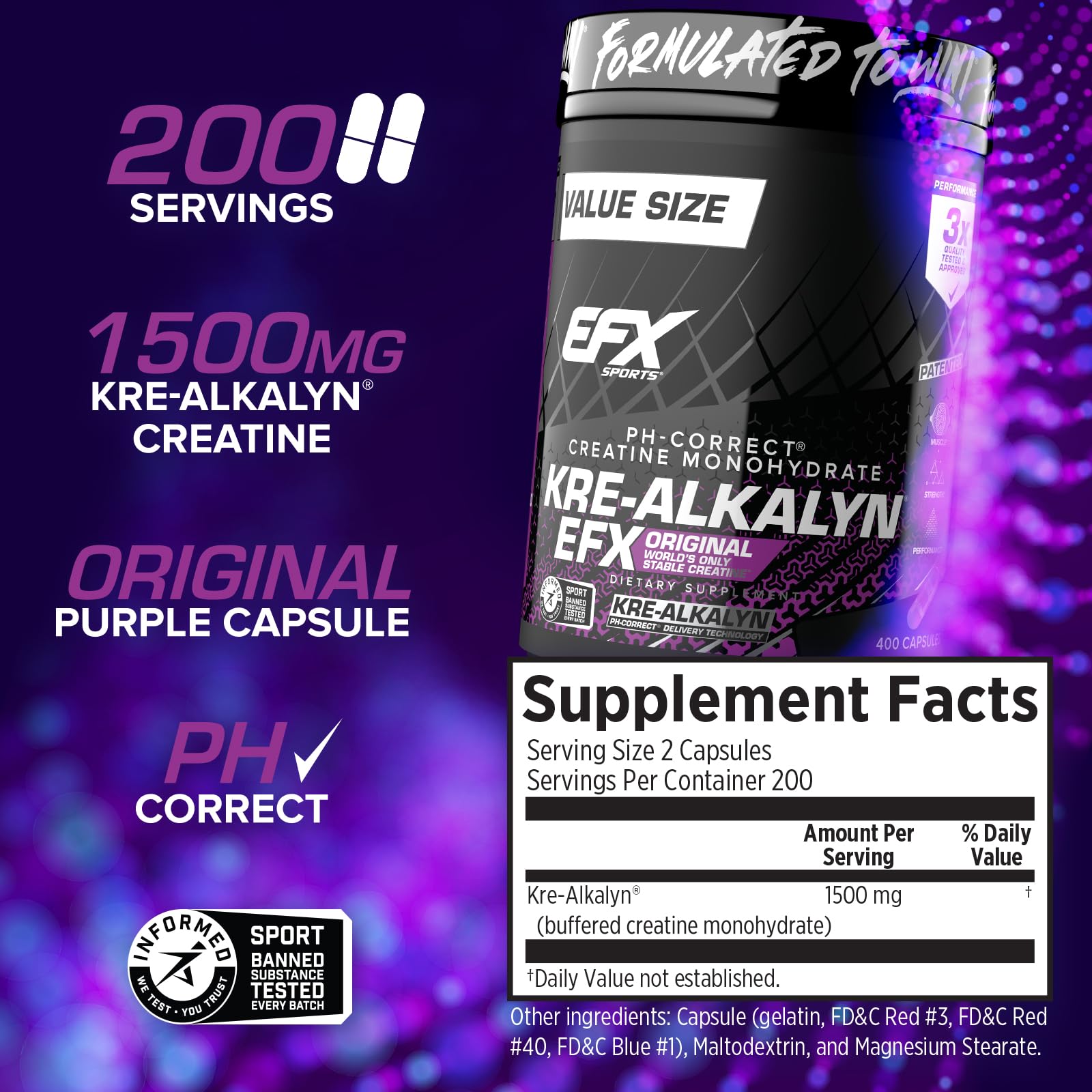 Kre-Alkalyn EFX en gelules, format pratique pour les séances.