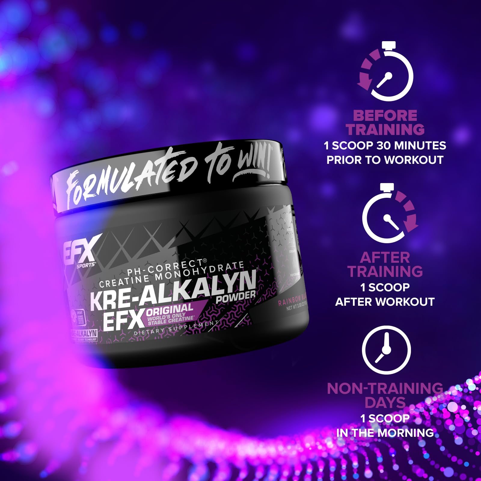 Poudre Kre-Alkalyn EFX soutient la pratique d'exercices de force et d'endurance