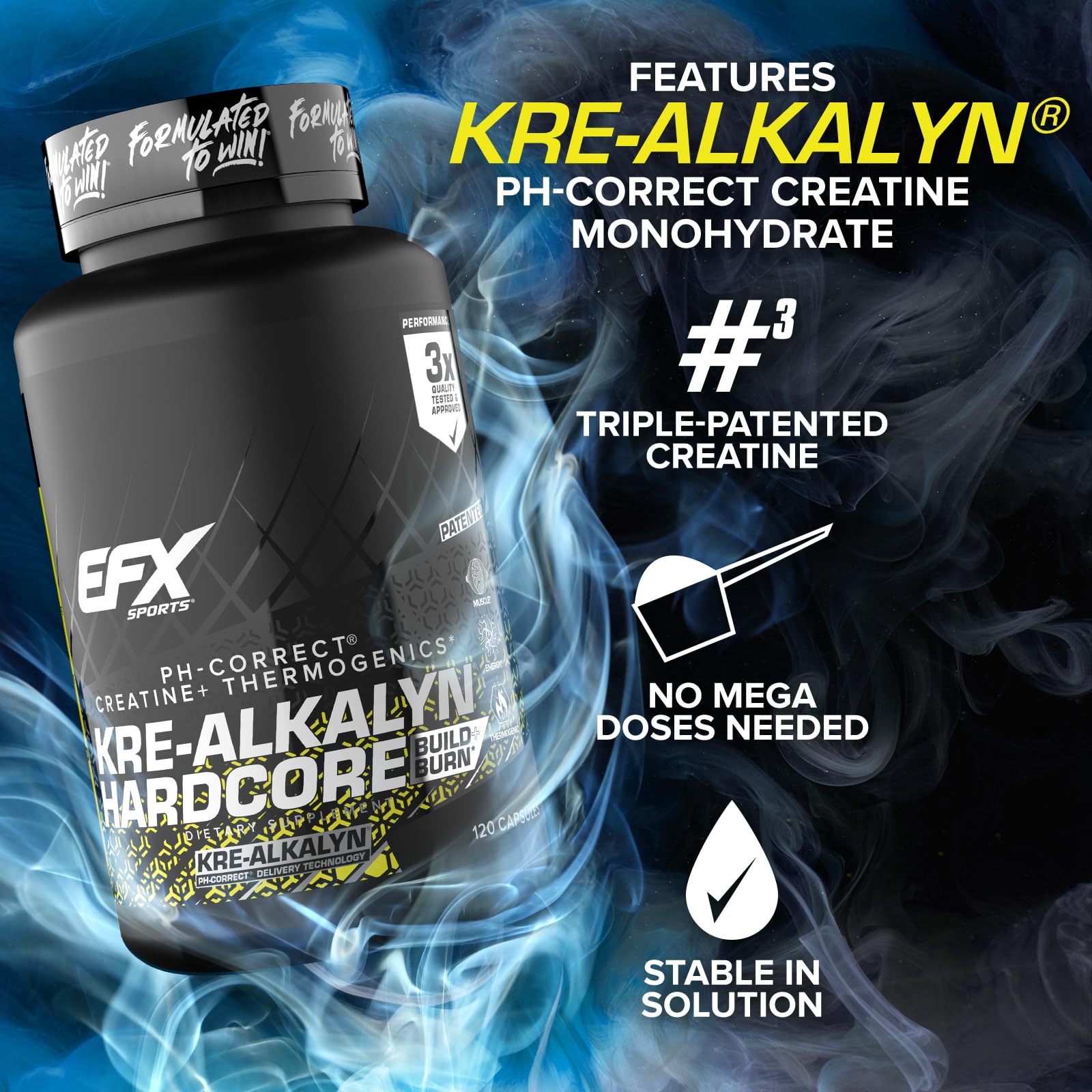 Étiquette claire Kre-Alkalyn Hardcore affichant les informations clés