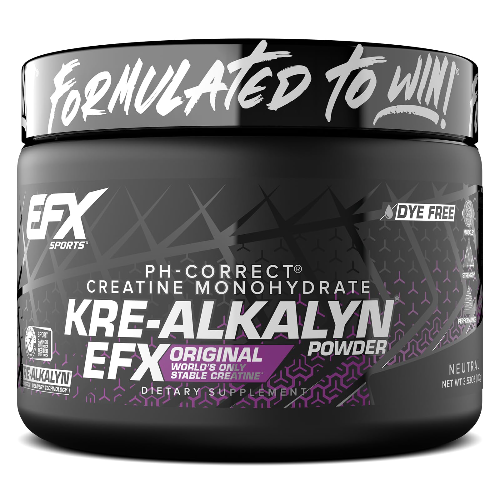 Kre-Alkalyn EFX, poudre non aromatisée prête à mélanger pour l’entraînement.