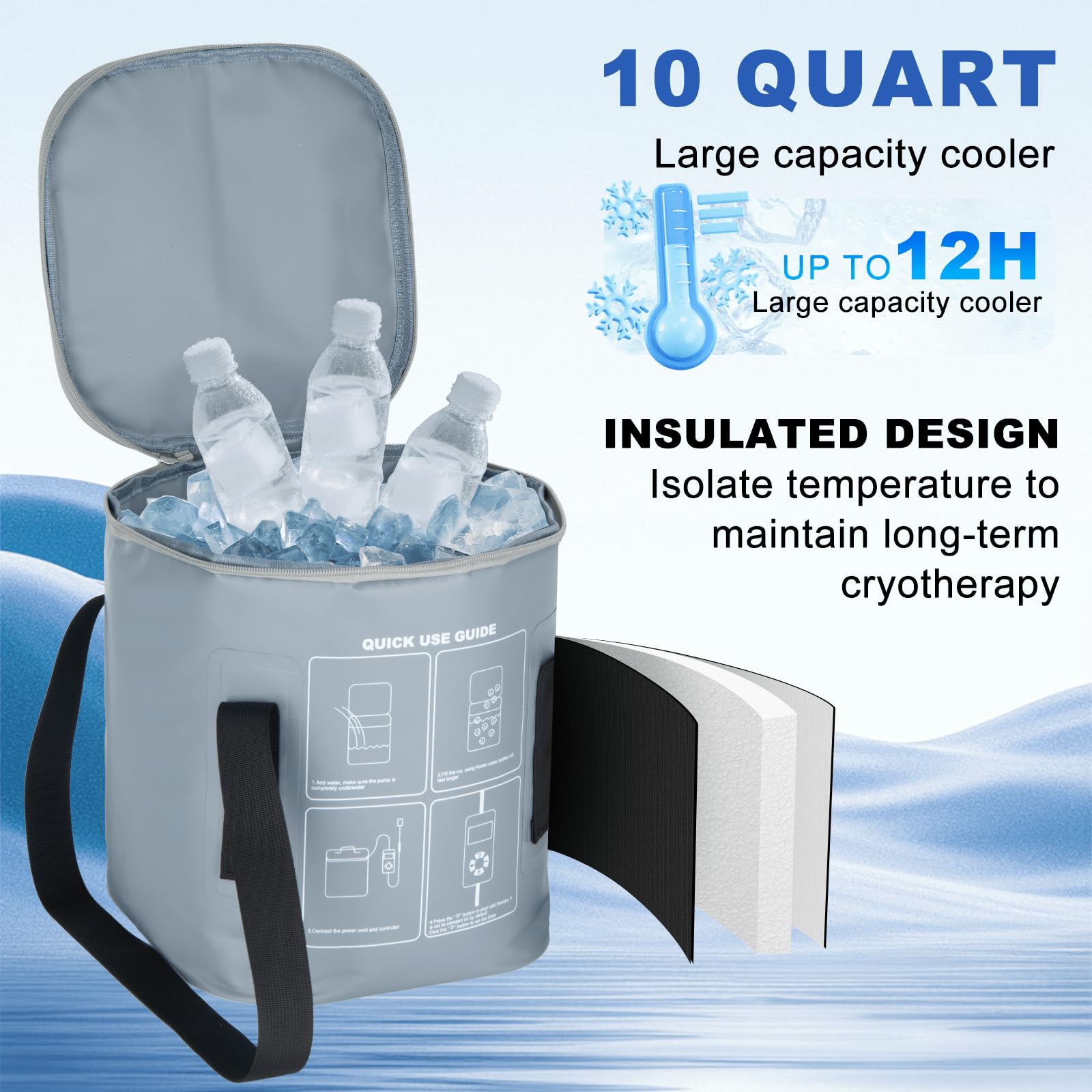 Egfvcbo seau cryothérapie 9,5 litres, grande capacité pour sessions prolongées.