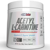 Étiquette et emballage clairs d’EHP Labs Acétyl L-Carnitine Poudre, dosage facile.