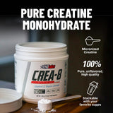 EHP Labs CREA-8 dose-5g, portion pratique pour l apport quotidien.
