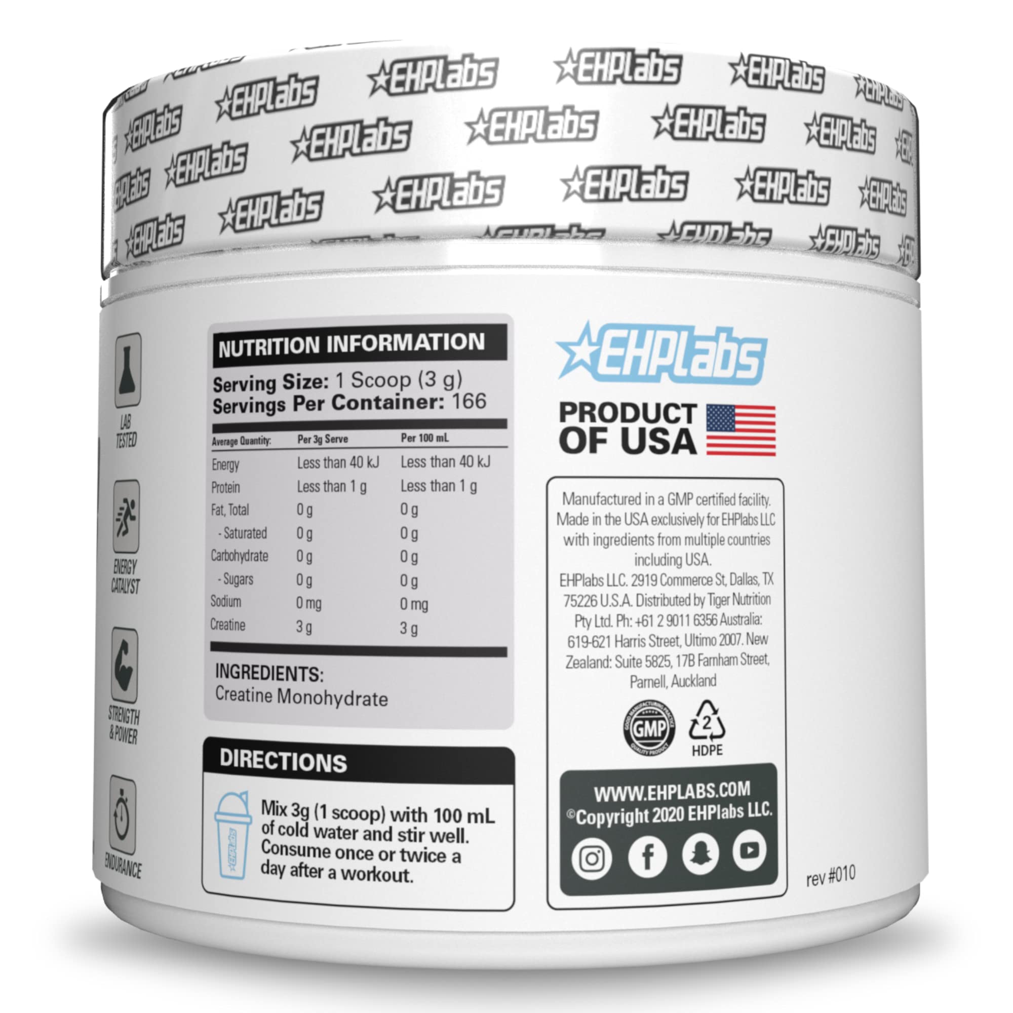 EHP Labs CREA-8 énergie et endurance, peut soutenir les efforts prolongés.