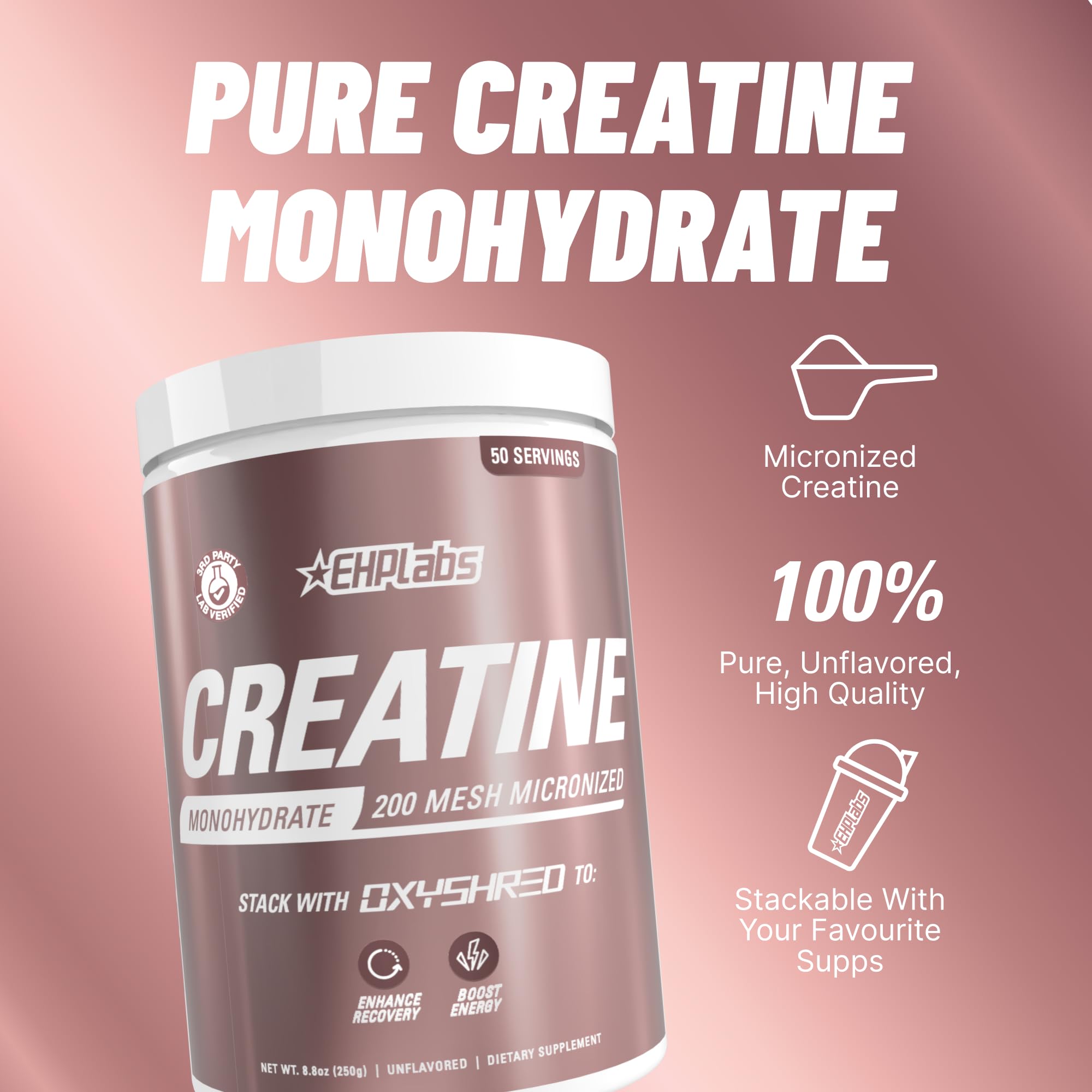 EHP Labs CREA-8 cuillère-dose montrant la mesure recommandée pour les séances.