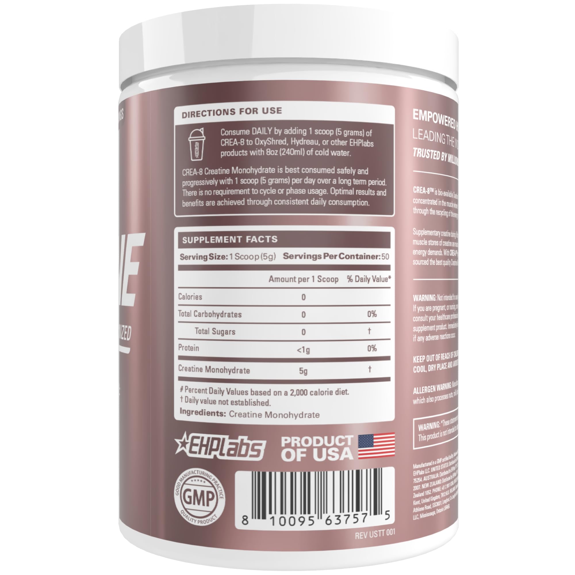 EHP Labs CREA-8 fabriquée aux États-Unis et testée en laboratoire.