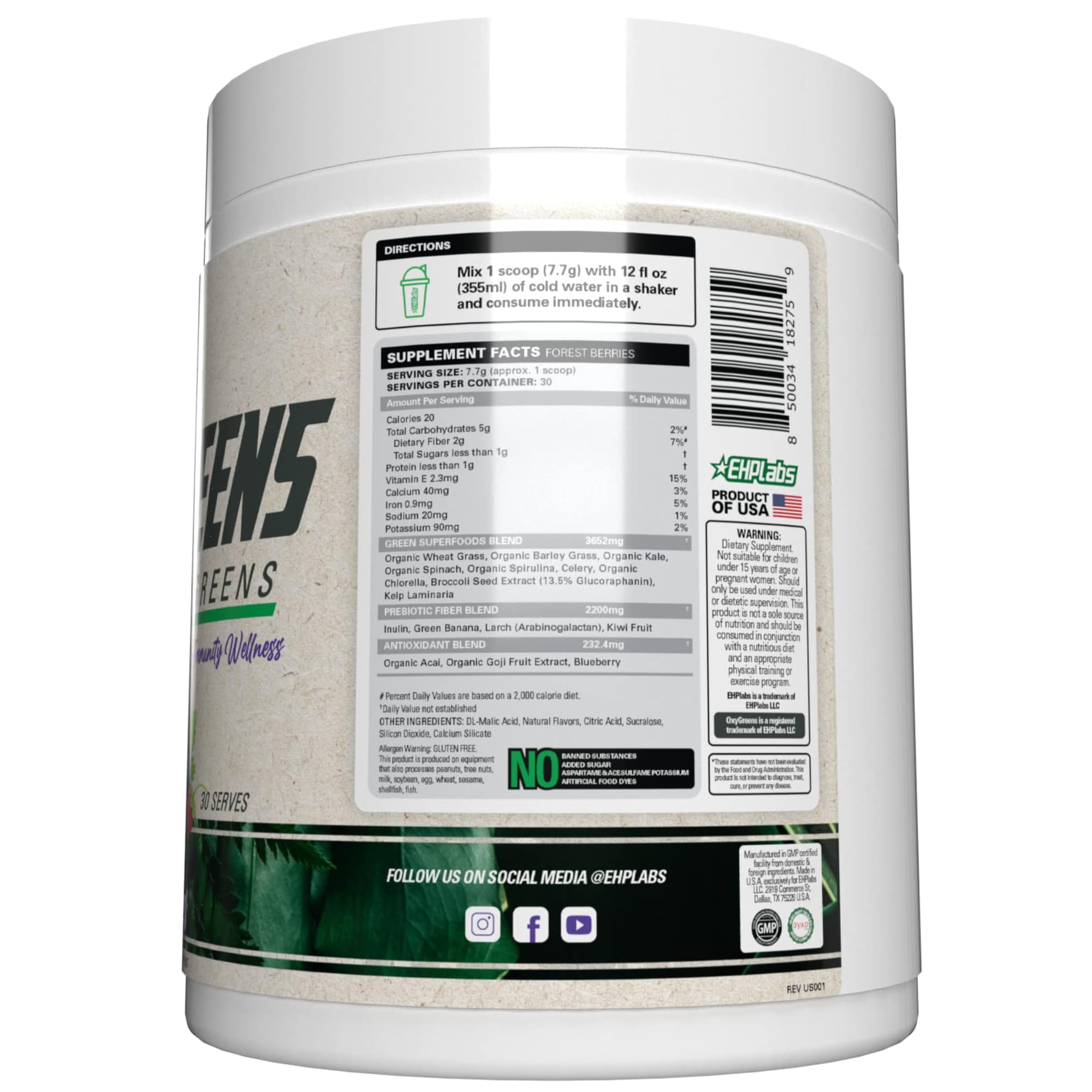 OxyGreens EHP Labs concept digestif et fibres prébiotiques