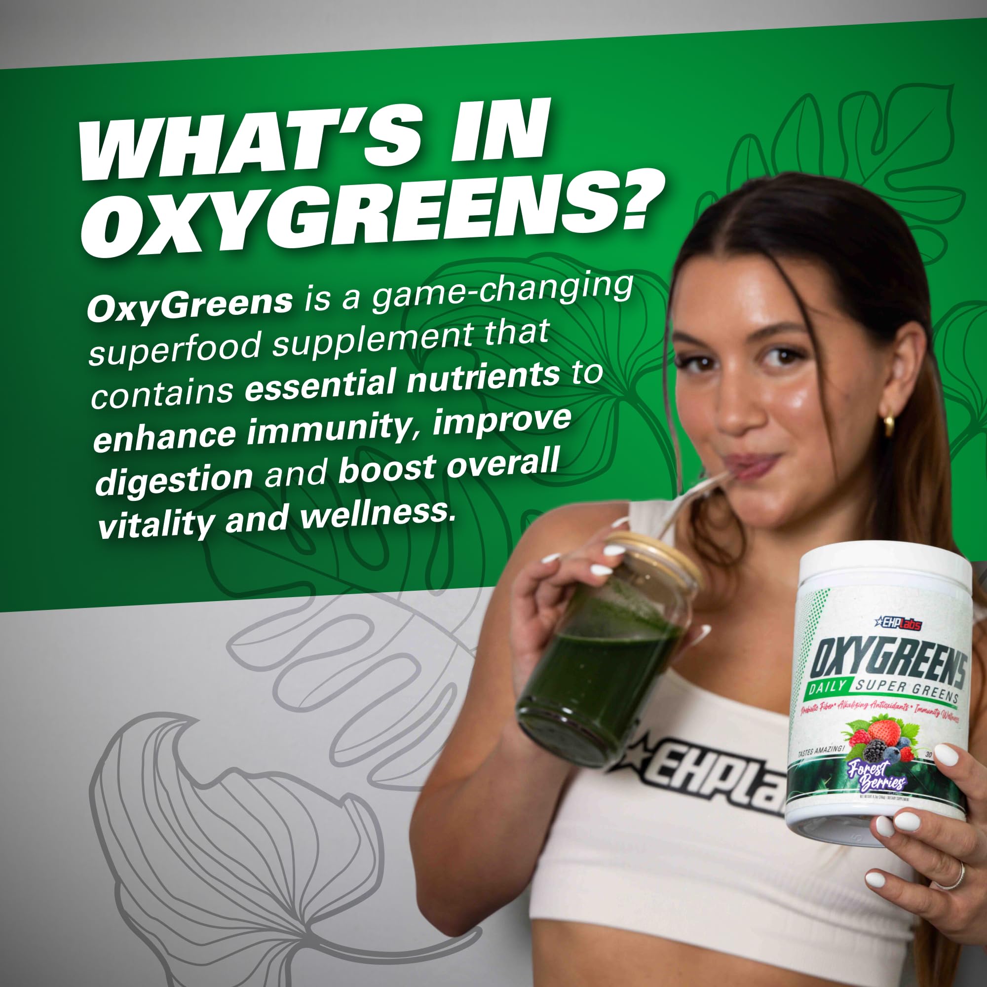 OxyGreens EHP Labs bouteille baies des bois sur plan de travail