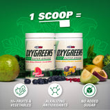 OxyGreens EHP Labs dose cuillère versant dans un verre