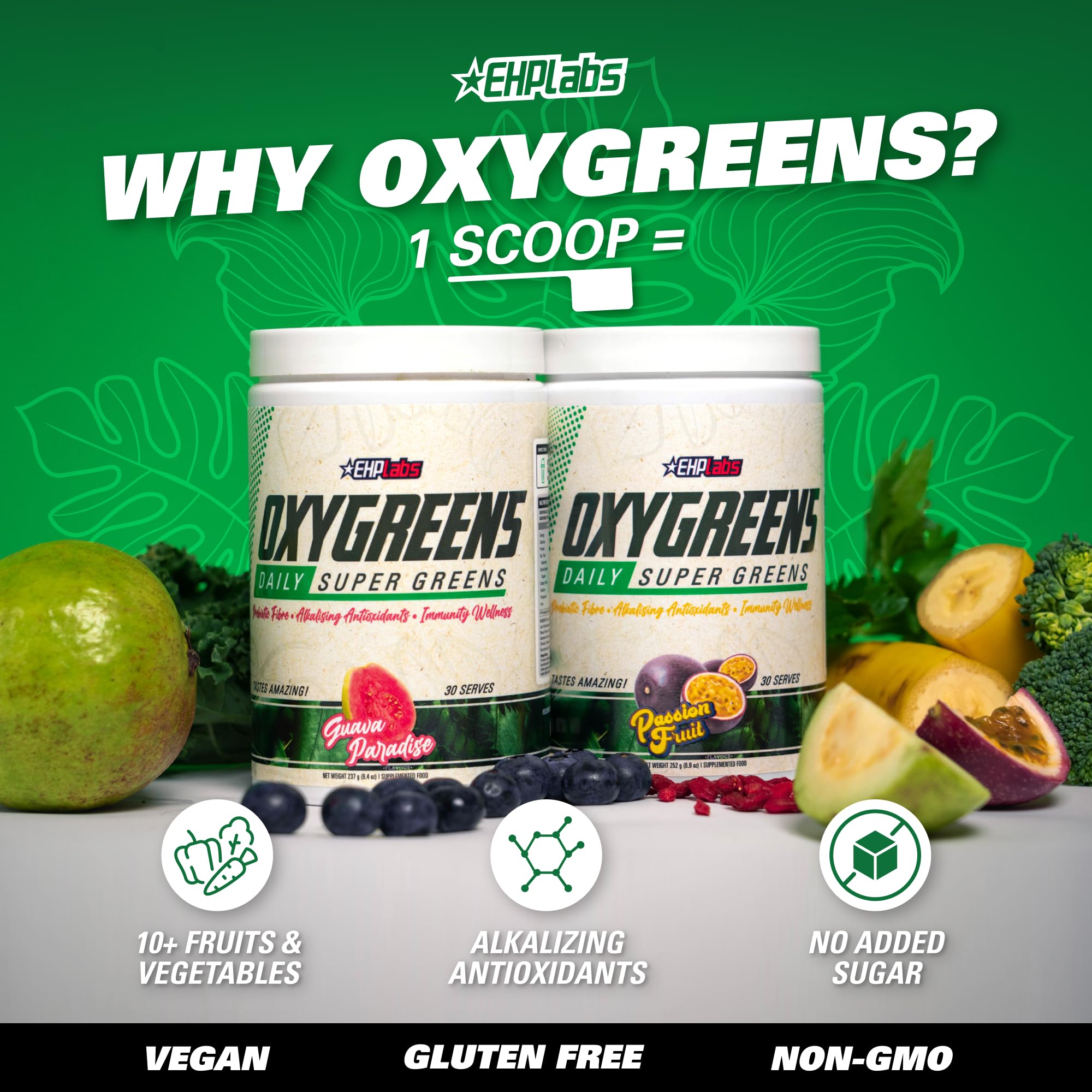 Ingrédients kelp et chlorella dans OxyGreens pour un mélange nutritif