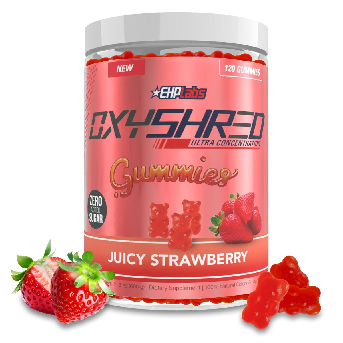 Gommes OxyShred d’EHP Labs – emballage fraise, énergie instantanée sans crash