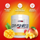 OxyShred EHP Labs sachet dose pré-entraînement mangue, usage pratique