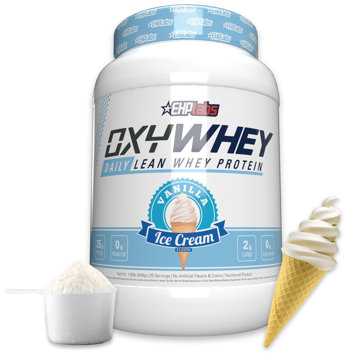 EHP Labs OxyWhey, poudre-vanille-glace pour une dose protéinée après entraînement.