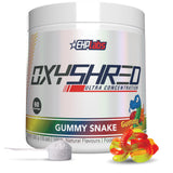 OxyShred d'EHP Labs, poudre pré-entraînement Gummy Snake, énergie durable pour l'entraînement.