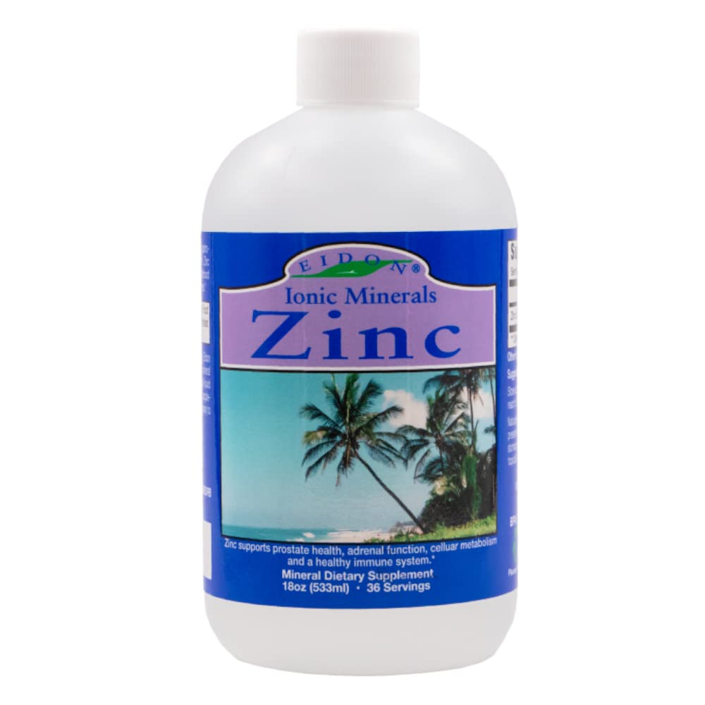 Zinc liquide Eidon dans la bouteille, soutien immunitaire et peau saine.